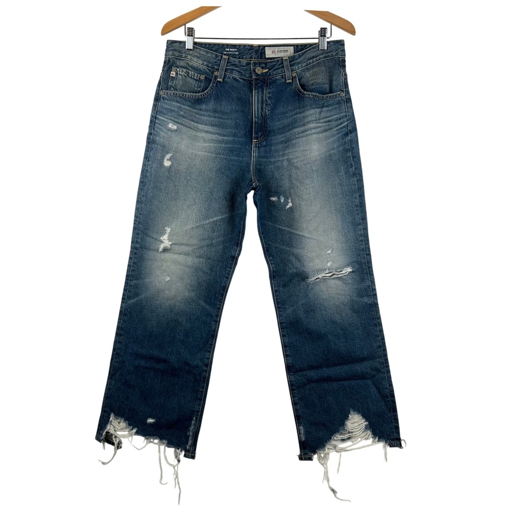 AG Jeans Womens 32 The Mari High Rise Straight Crop Distressed Denim Jeans 12